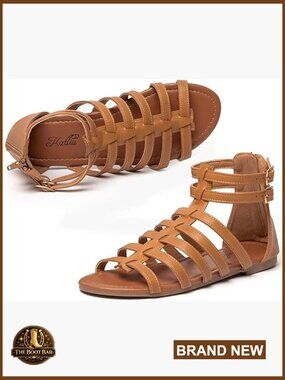 Women's Gladiator Sandals Strappy Flat with Two Buckle Closure